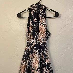 Navy blue dress with flower pattern